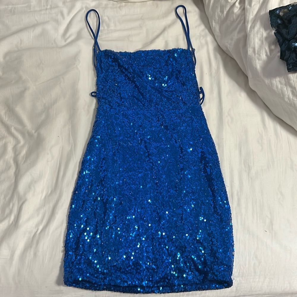 Lucy in the Sky Royal Blue Sequin Backless Mini Dress